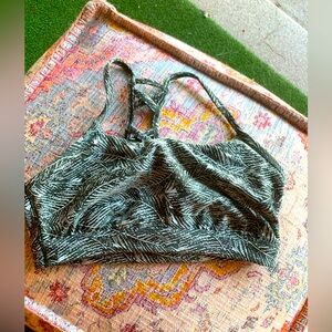 Dark Green and White Palm Print Sports Bra!